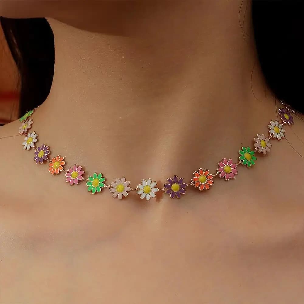Flower Daisy Clavicle Chain Necklace for Women Girls Korean Style Sweet Short Choker Statement Wedding Bridal Jewelry Bracelet