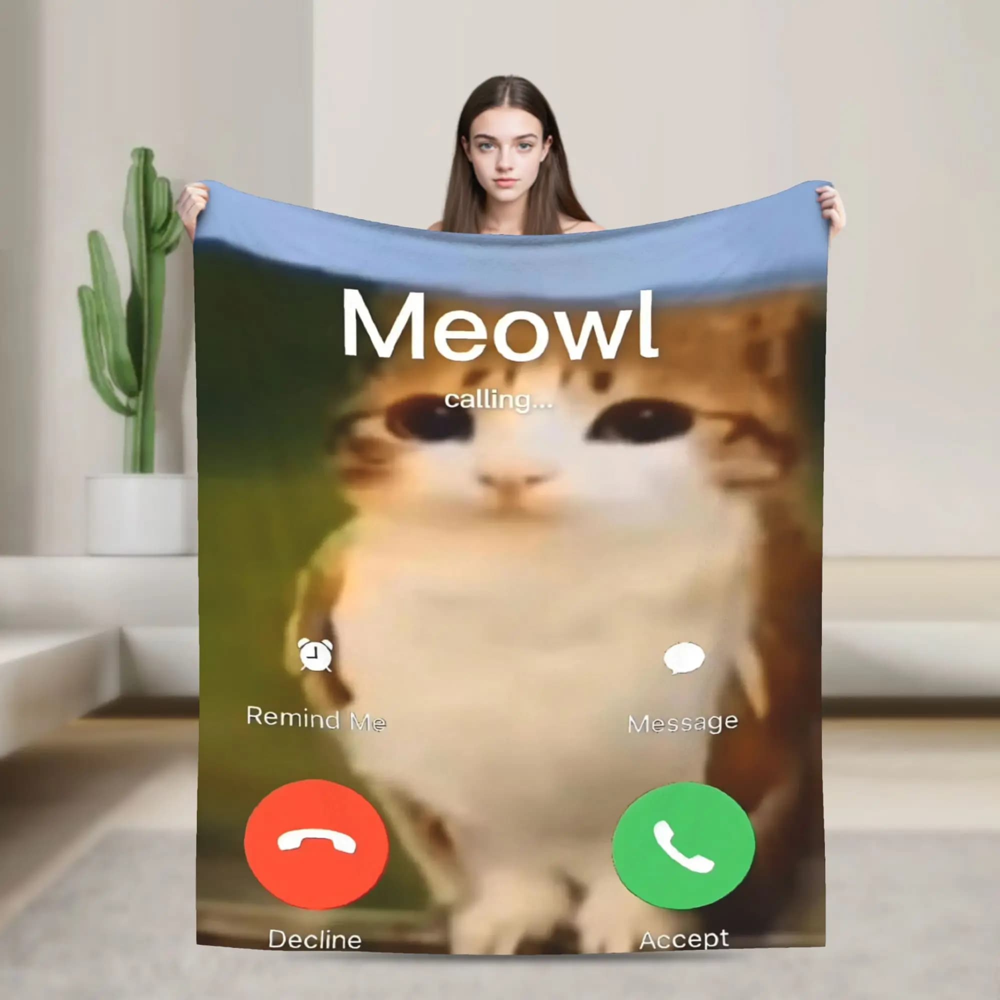 Coperta calda da viaggio Hello Meowl Cat Biancheria da letto con animali divertenti Copriletto in flanella per soggiorno Divertente copridivano per divano letto