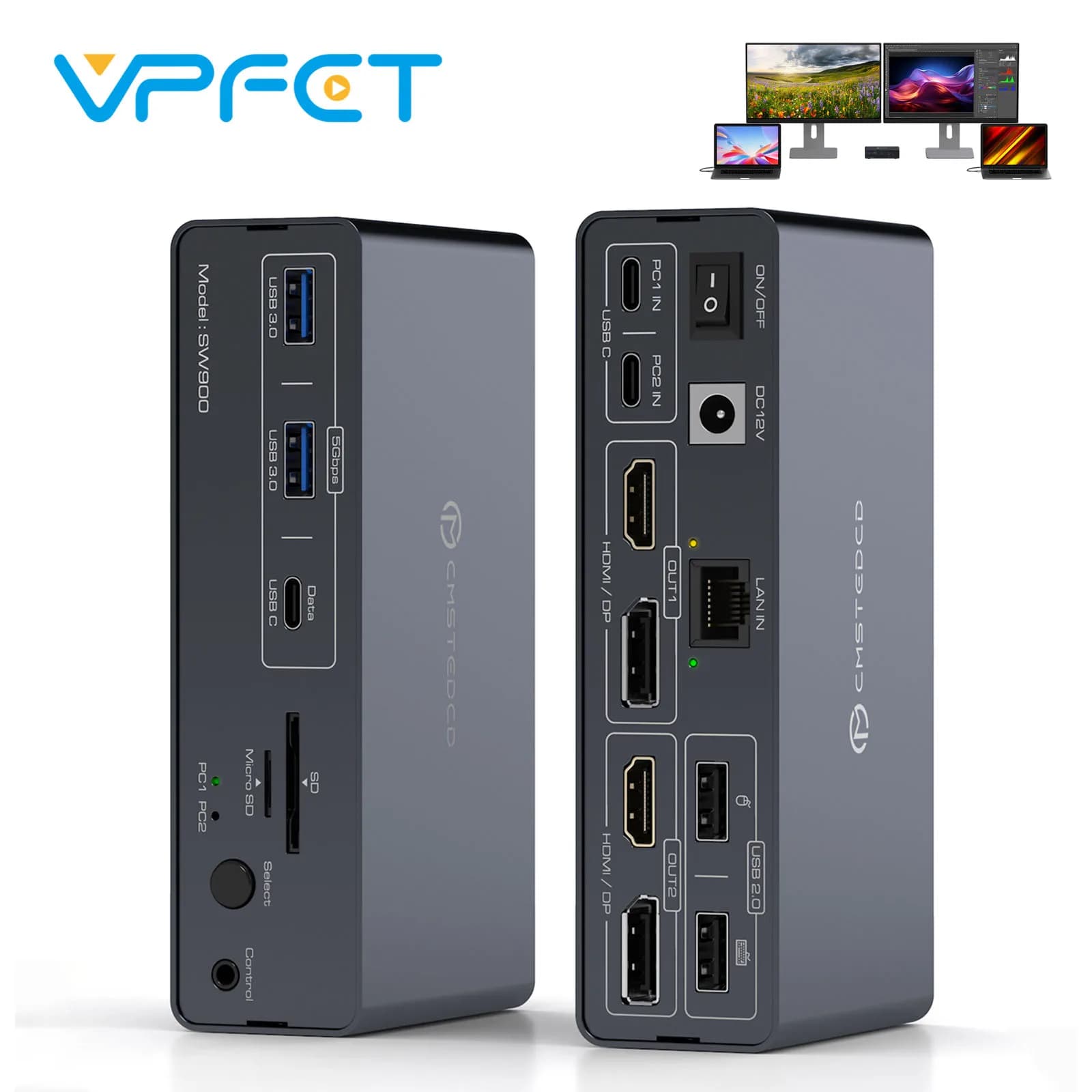 Docking station per switch KVM USB C Laptop doppi 14 in 1 Doppi monitor 4K a 60 Hz DP HDMI con Displaylink USB 3.0 SD TF Windows macOS