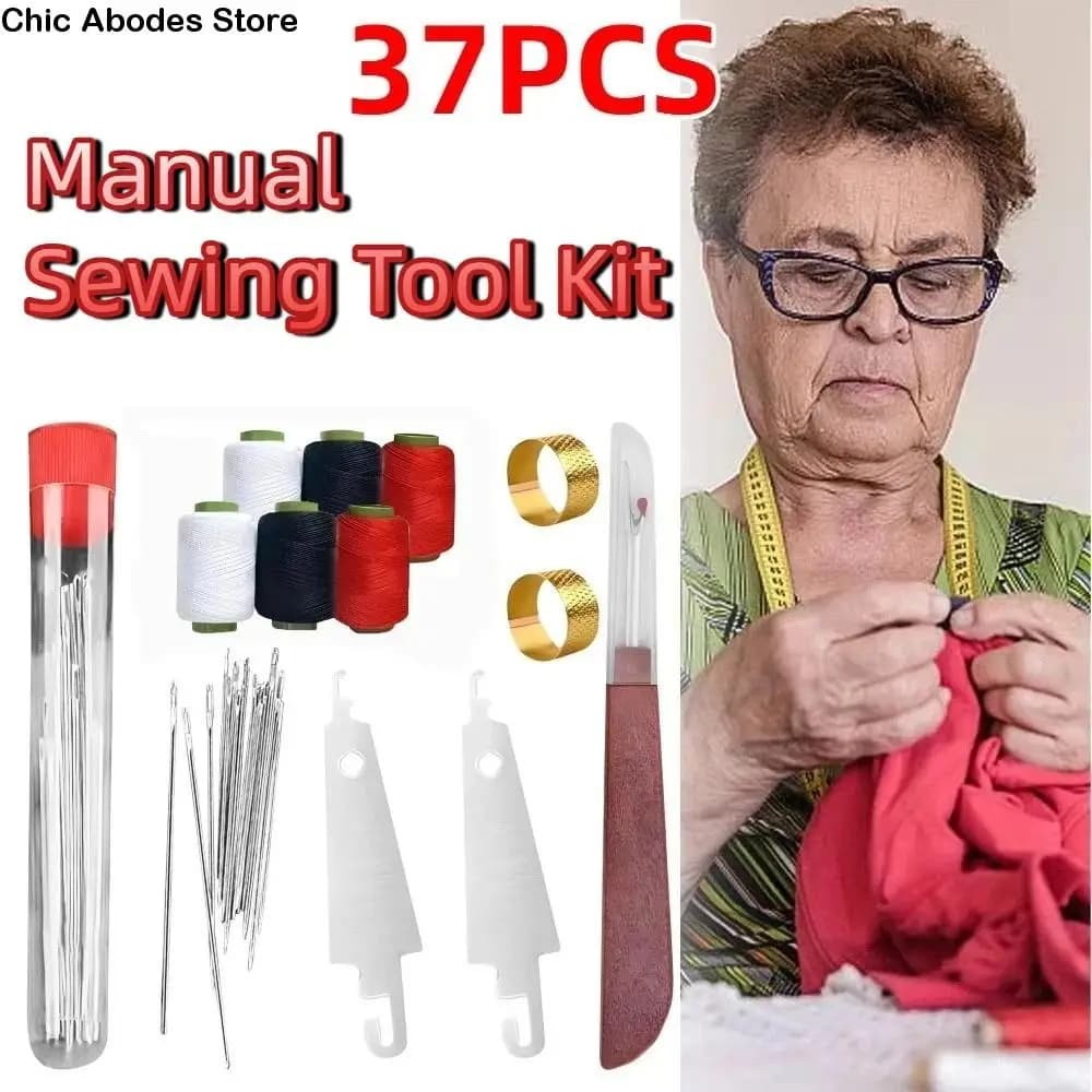 Kit di aghi per cucire in acciaio inossidabile da 37 pezzi Set di strumenti per cucire con infila aghi in acciaio a occhio grande pratico portatile