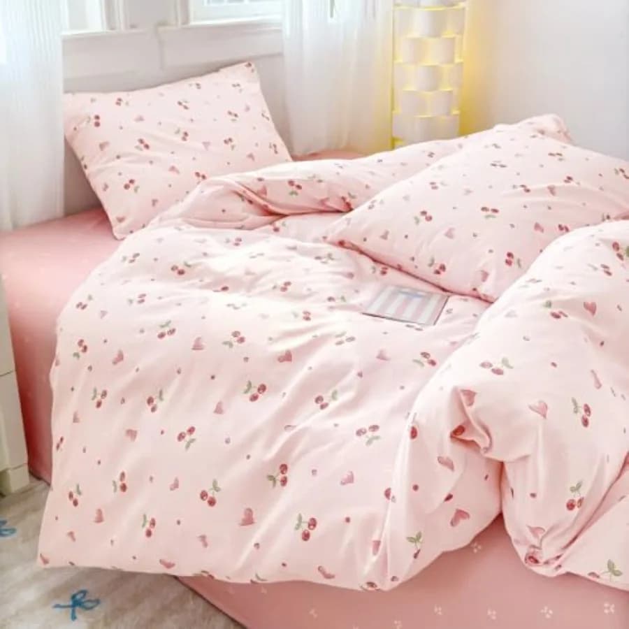 Set Copripiumino 3 Pezzi in Cotone 100% con Motivo a Pois, Stile Giapponese Carino, Morbido e Traspirante, Set Biancheria da Letto per Ragazze, Regalo
