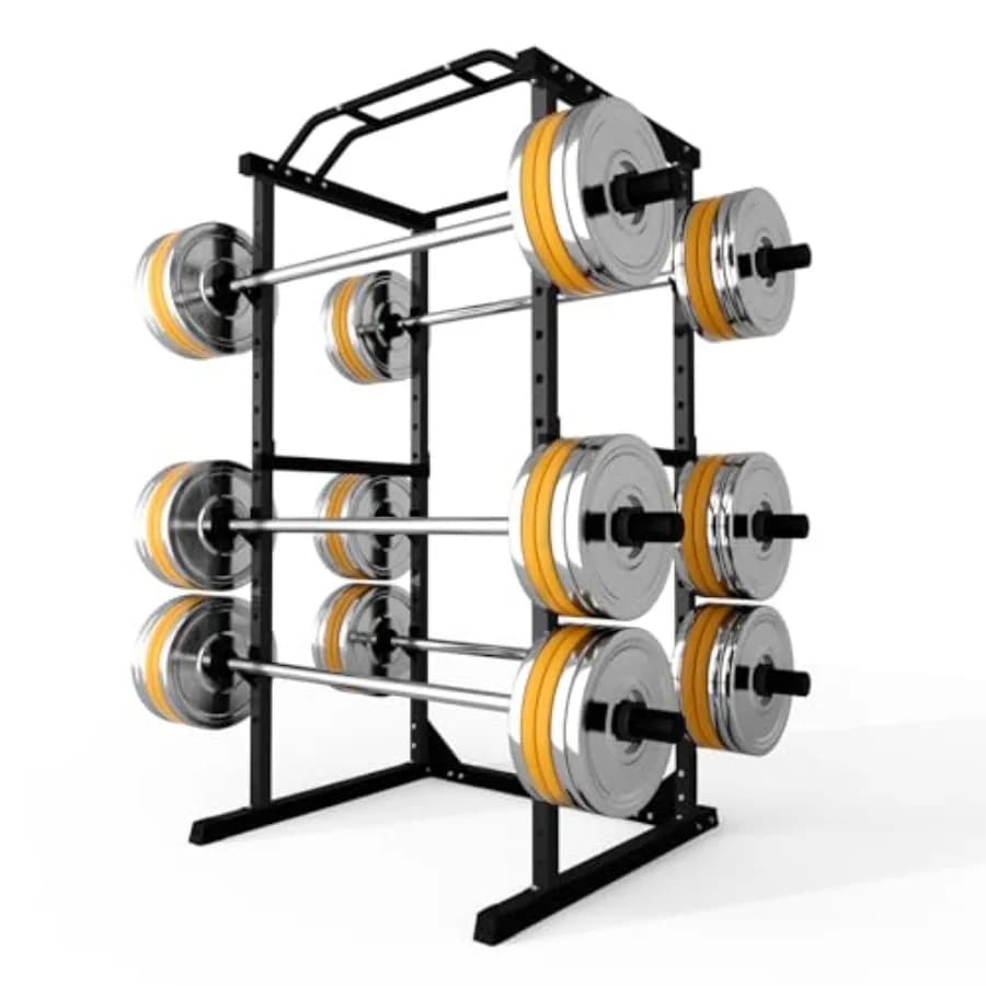 Power Cage 1800 LBS, Home Gym Multifunction Rack with Adjustable Cable, Traction Bar, J Hooks and Landmine Accessories in Black