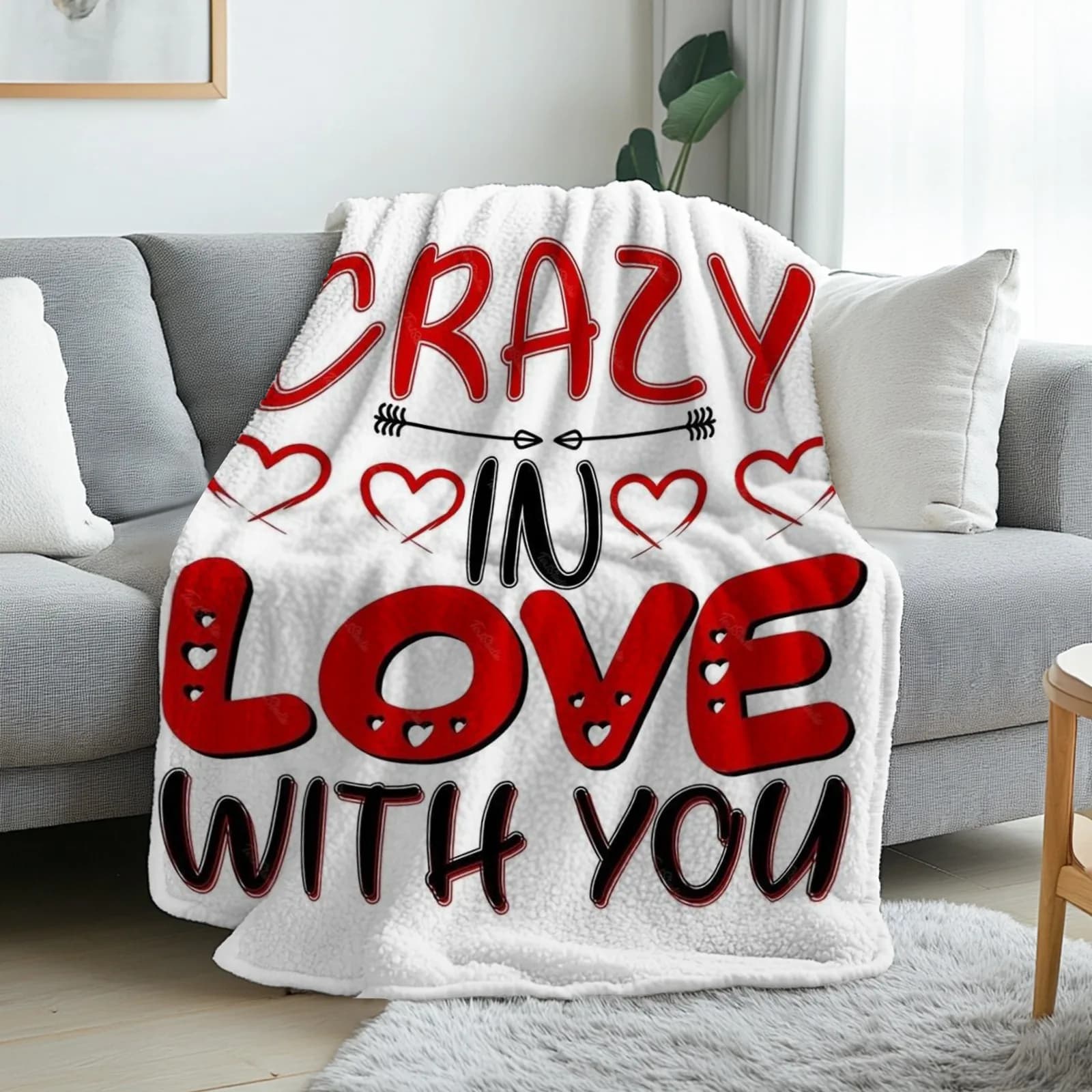 Coperta in flanella Crazy In Love Heart Arrow, morbida e calda per casa, viaggi, barbecue in giardino, lavabile in lavatrice per tutte le stagioni