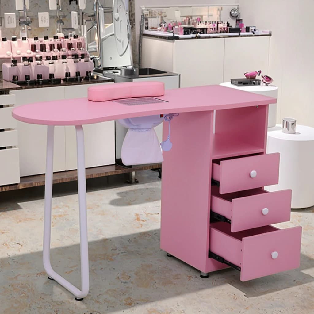 4-in-1 Simple Plate Hand Pillow Vacuum Cleaner Manicure Table Pink Storage on Nail Manicure Table W/ Electric Dust Collector