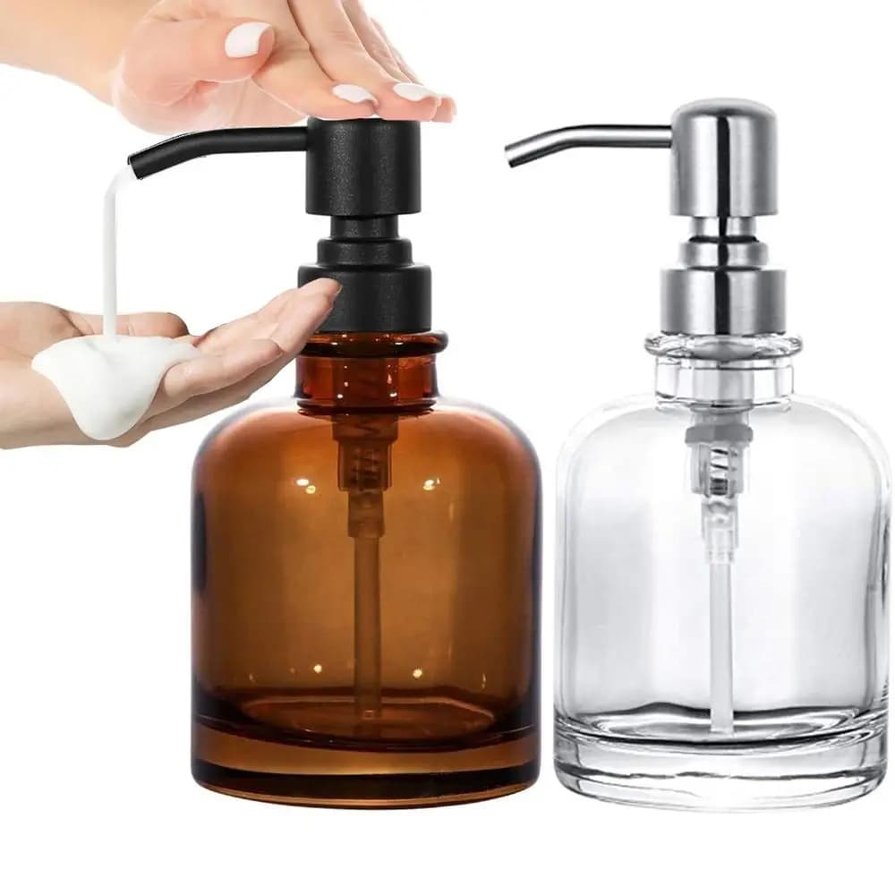 Dispenser di sapone trasparente riutilizzabile contenitori di sapone per le mani spessi da 12 once pompa liquida durevole bottiglia di sapone marrone liquido bagno
