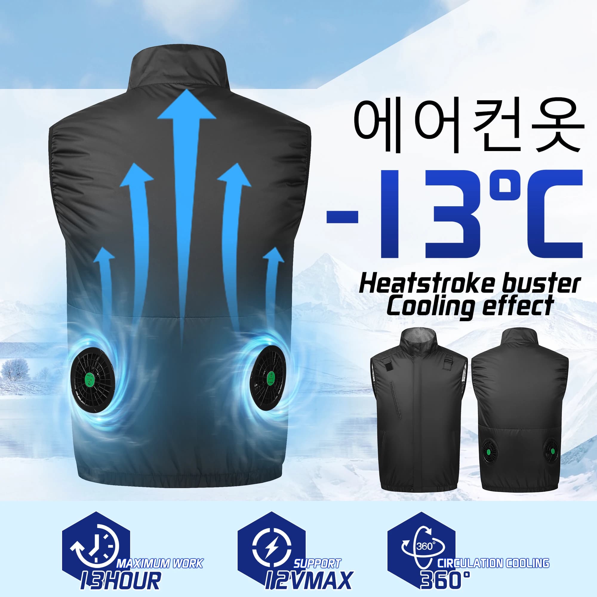 Cool Fan Vest Wearable Cooling Clothes Air-conditioned Clothes Cooling 13 Hours For High Temperature Work Camping Hiking Fishing