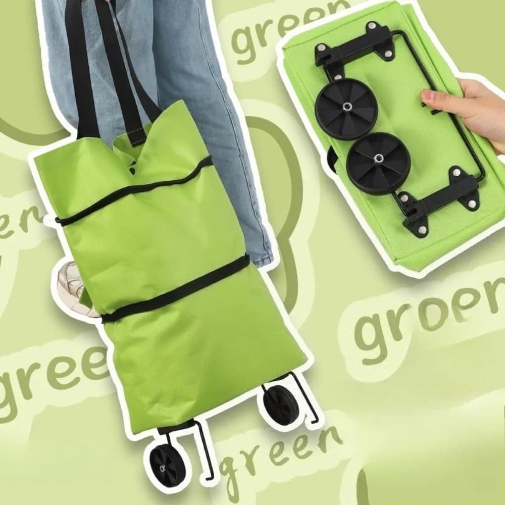 Borse Pieghevoli con Ruote, Carrello Portatile per la Spesa, Borsa da Mercato in Tessuto Oxford Riutilizzabile e Leggera, Verde
