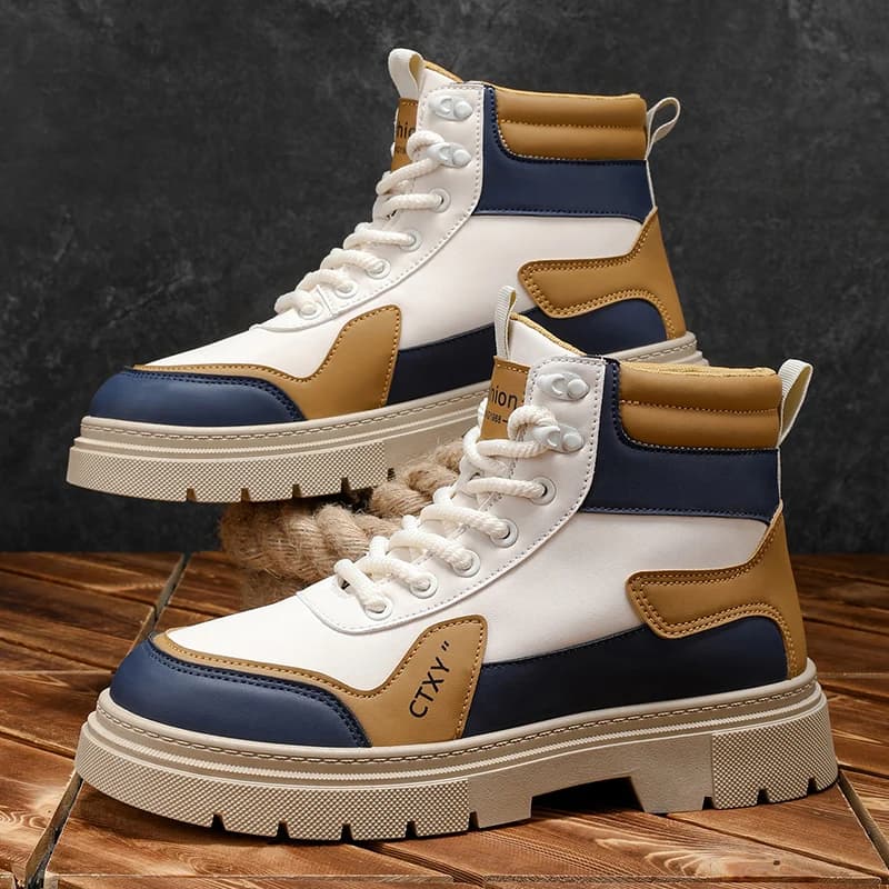 Men's boots four seasons soft sole non-slip comfort casual boots fashion high-top outdoor boots male's British sports work boots