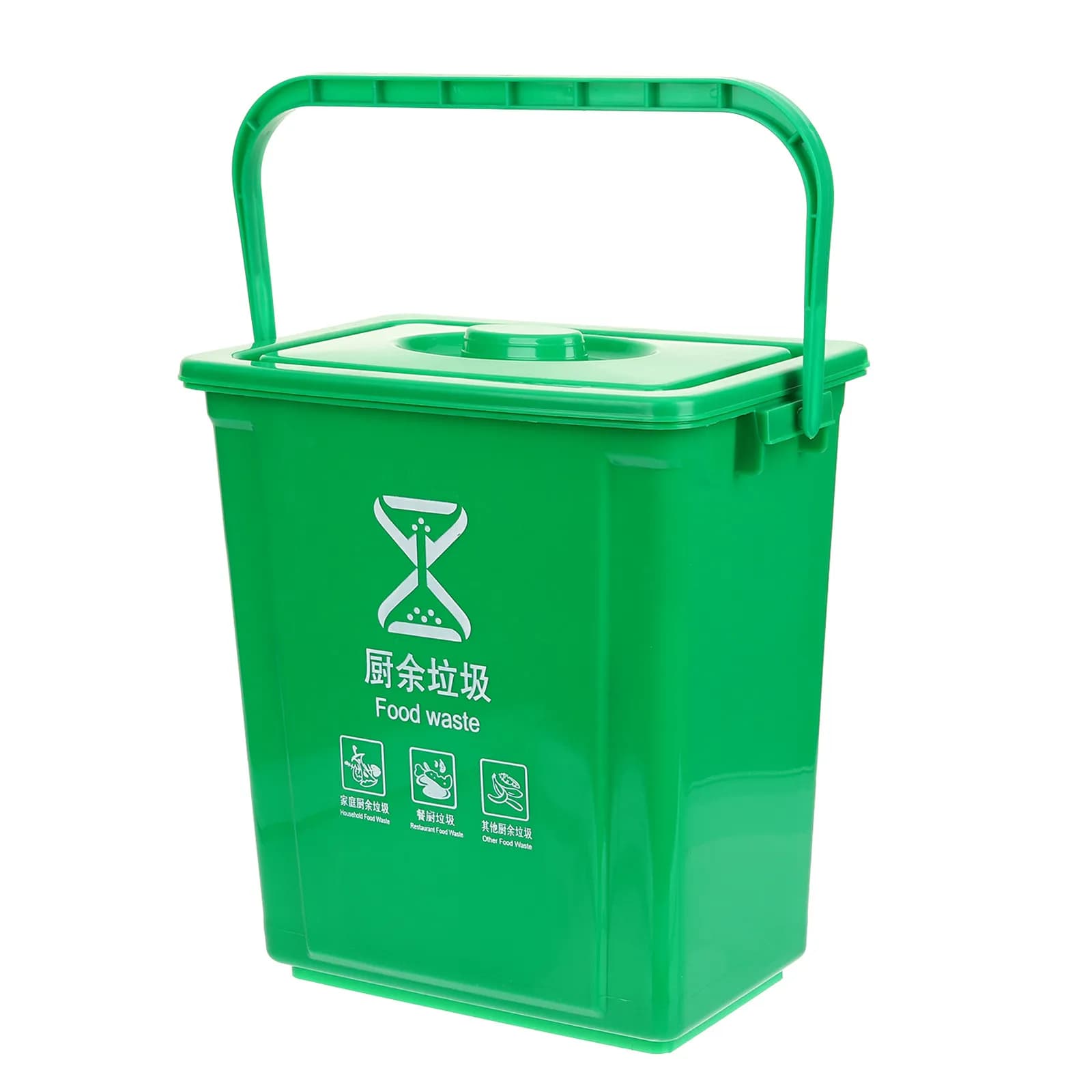 Cestino per Rifiuti Quadrato Verde da 10L con Coperchio, Bidone per Compostaggio in Cucina, Contenitore per Rifiuti Alimentari, Secchio per Spazzatura da Bancone, per Casa e Ufficio, Anti-Odore, Robusto