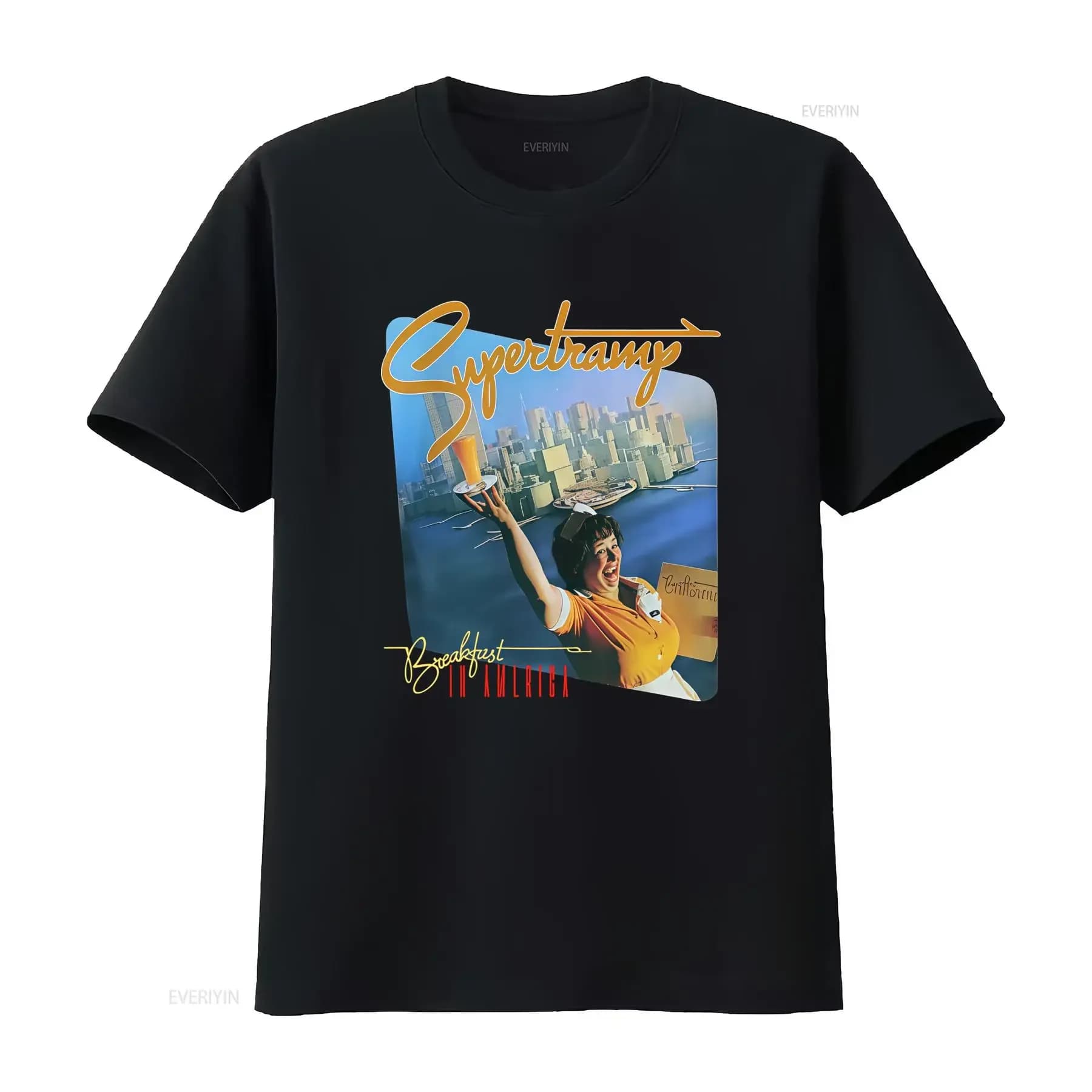 Supertramp Breakfast In America Rock Band, retro design, high quality print, perfect for music fans, vintage effect.