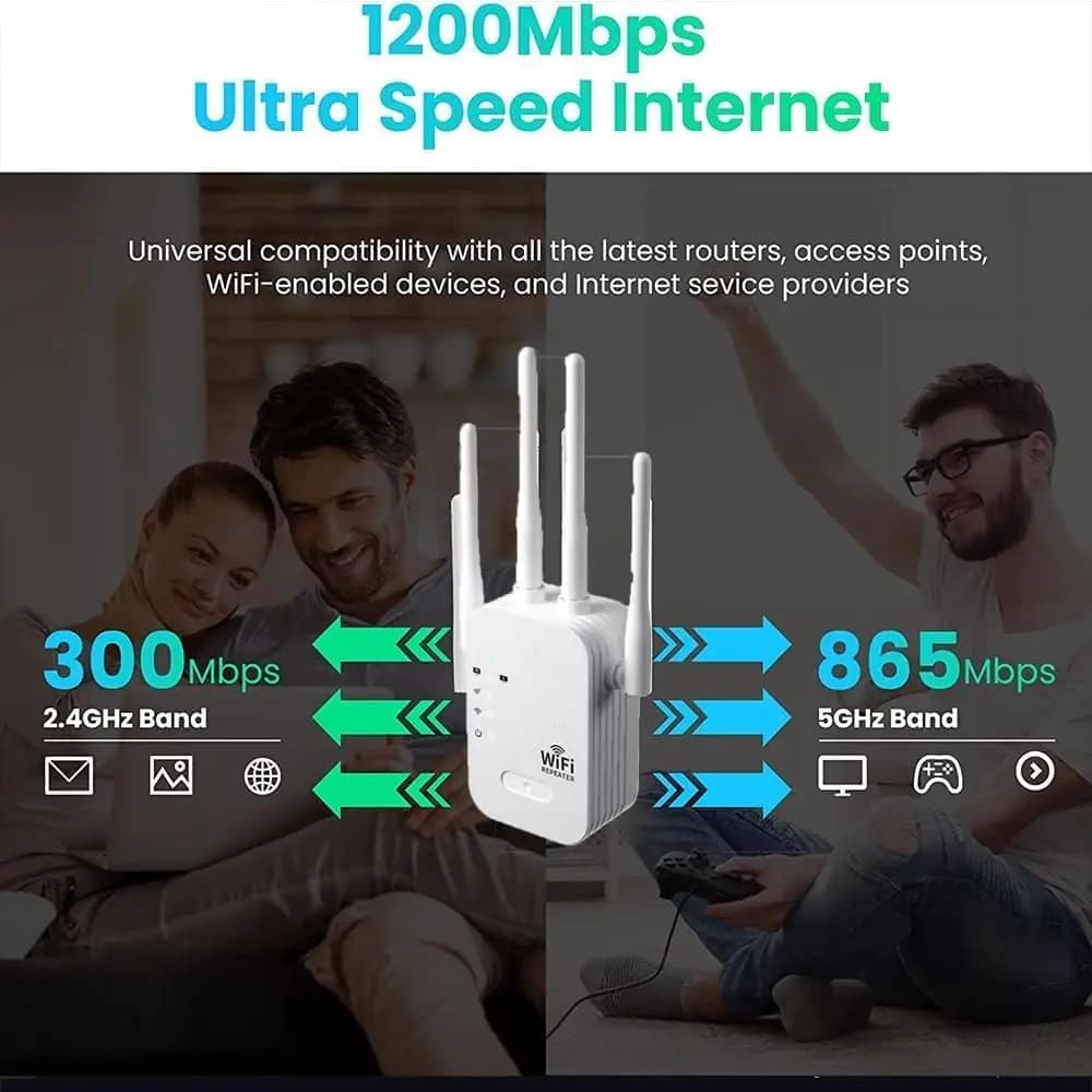 PIX-LINK U7AC Ripetitore WiFi 1200Mbps Dual Band 2.4G/5G, Amplificatore WiFi con Antenna ad Alto Guadagno, Compatibilità Universale WPS, Estensore di Segnale per Casa