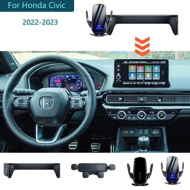 Supporto per telefono per auto Specounts Base di ricarica wireless Accessori per auto per Honda Civic 2022 2023 Staffa di navigazione per schermo di 11a generazione