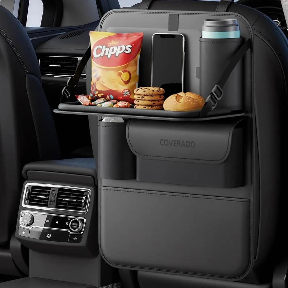 Organizer per Sedile Posteriore Auto con Vassoio per Tablet, in Pelle Nappa, Impermeabile, Spedizione Gratuita