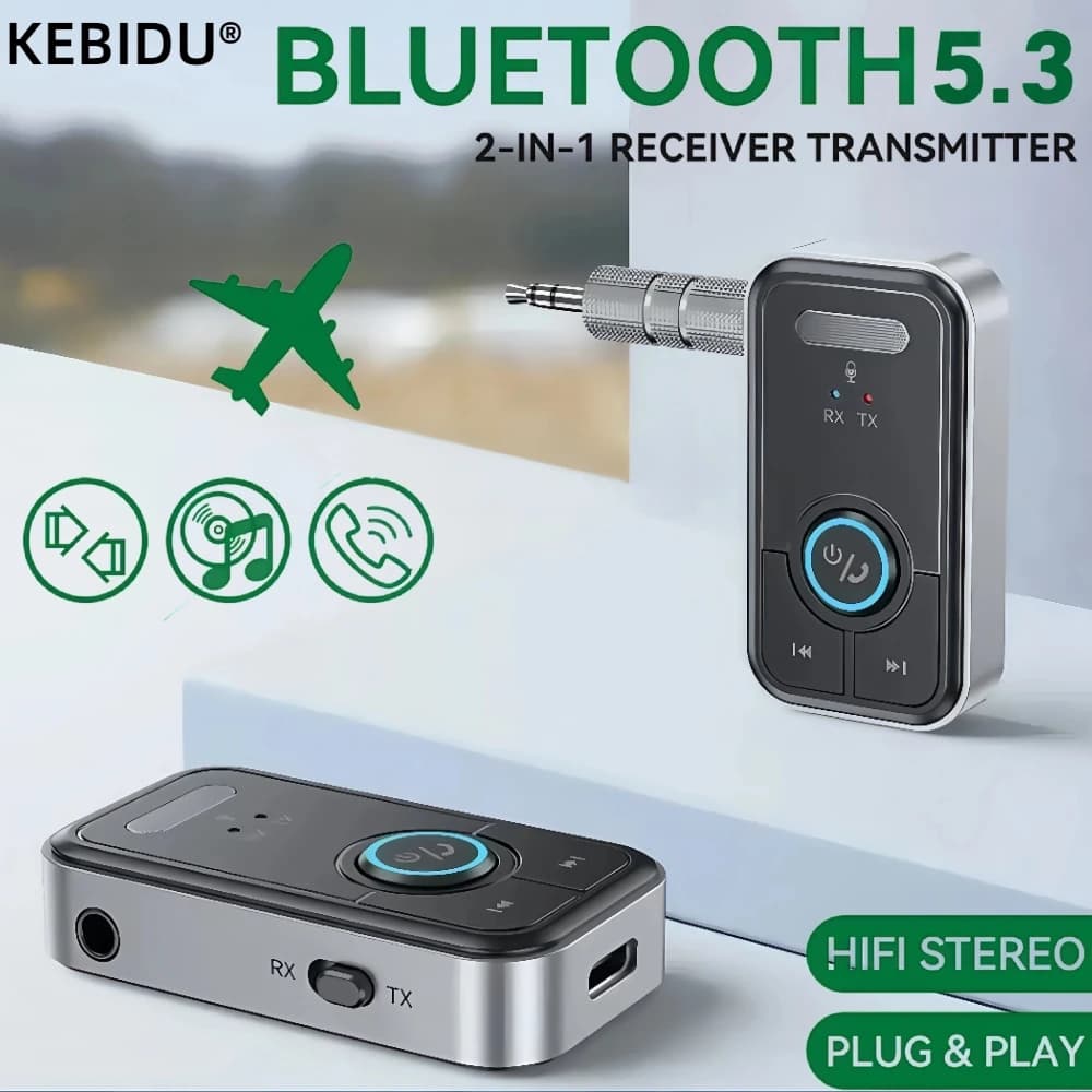 Bluetooth receiver 5.3 Wireless audio adapter 2 in1 3.5 mm AUX adapter for music headphone speaker for Vivavoce car