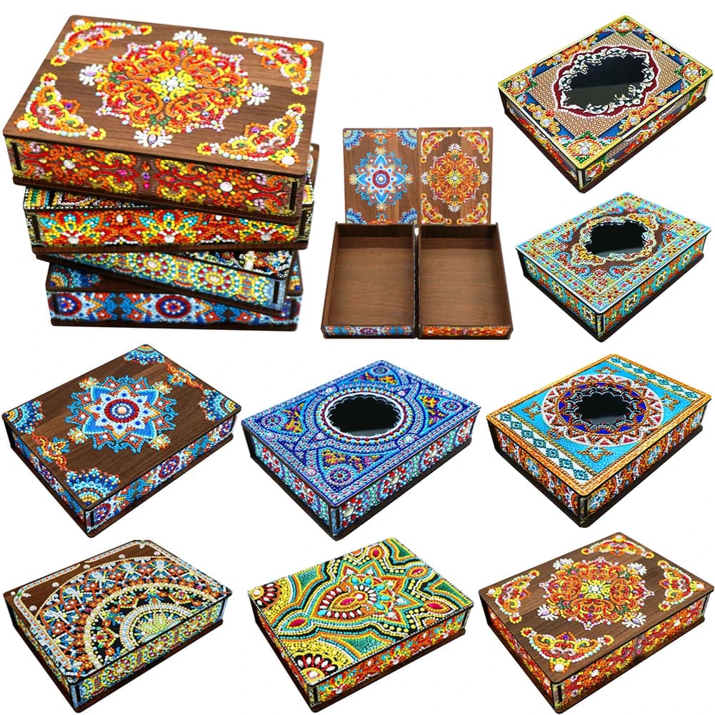 Classic Mandala Style Storage Box Diamond Painting DIY Jewelry Box Desktop Craft Storage Organizer Case Fragmented Ornament