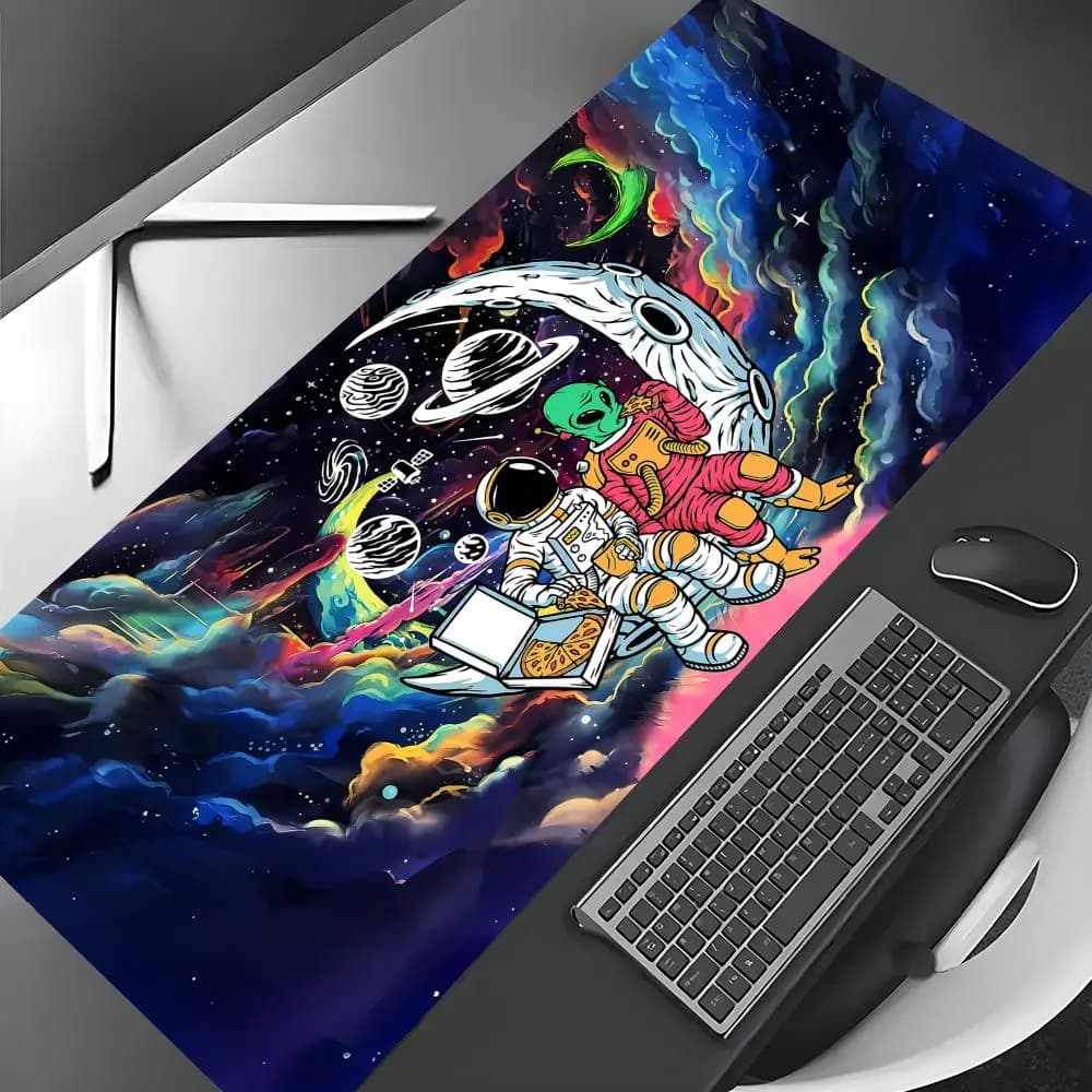 Tappetino per mouse con illustrazione divertente di un astronauta, tappetino da gioco antiscivolo, tappetino da scrivania con bordo cucito, stampa HD, tappetino da ufficio