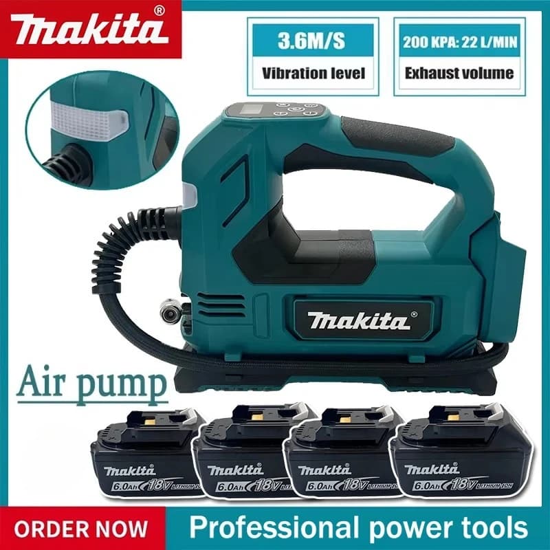 Pompa ad aria senza fili Makita 18V per auto e moto: Gonfiatore portatile per pneumatici con display digitale