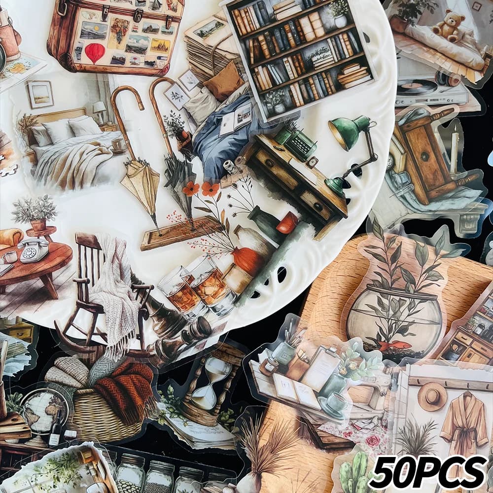 50 Pezzi Adesivi Estetici per Casa e Arte, Adesivi Decorativi di Tendenza Fai-da-Te per Scrapbook, Laptop, Valigie, Chitarre, Tazze, Decalcomanie Popolari