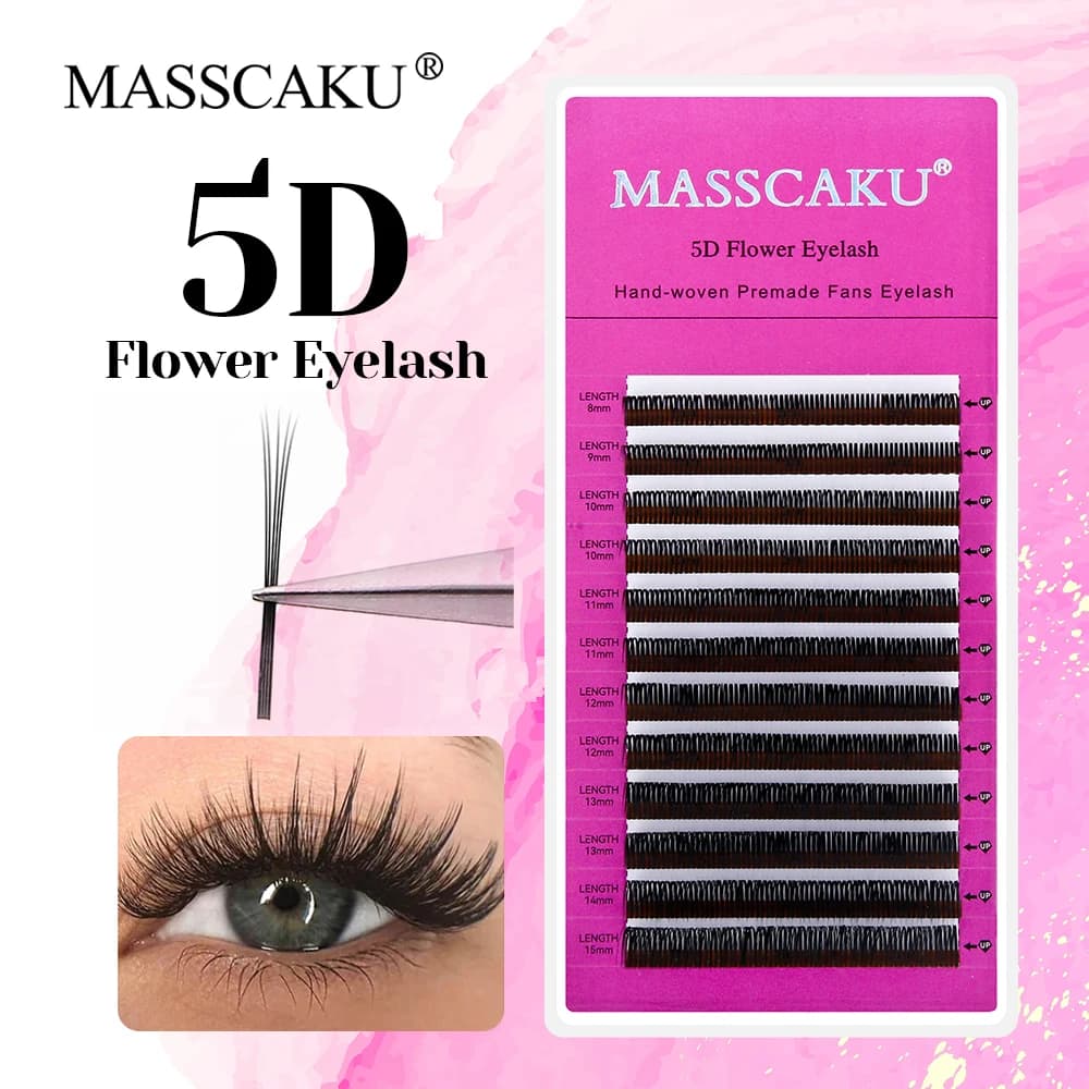 MASSCAKU 5D Fata dei fiori Flora Cluster Ciglia 8-15mm Lunghezza della miscela Mano Wowen Premade Volume Ventole Estensione delle ciglia Prodotti per il trucco
