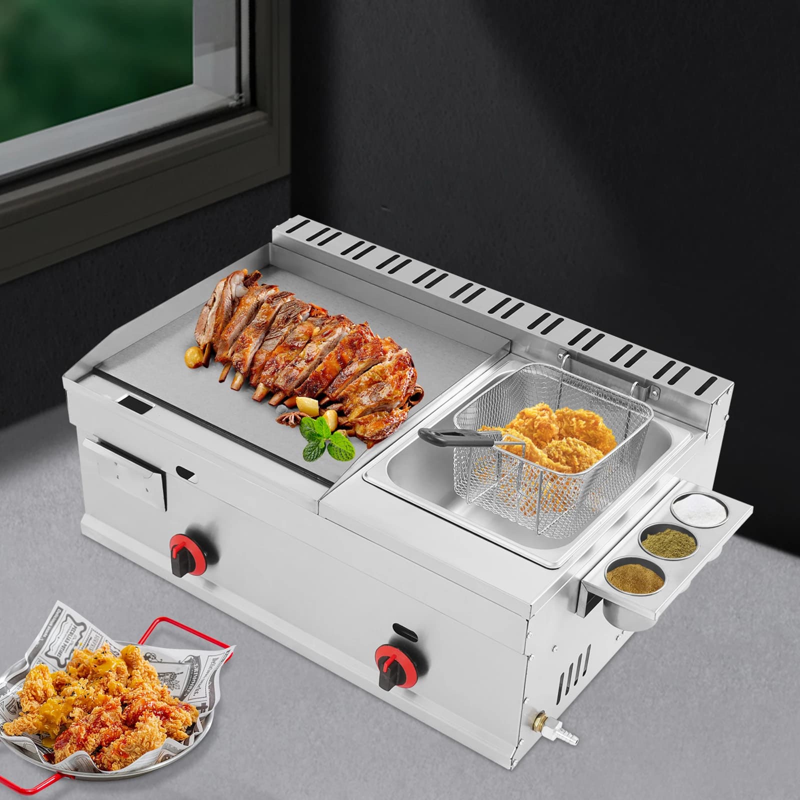 Friggitrice a gas Friggitrice per olio da 1,59 galloni Forno a forma di H Griglia per friggitrice in acciaio inossidabile per ristorante di cantiere