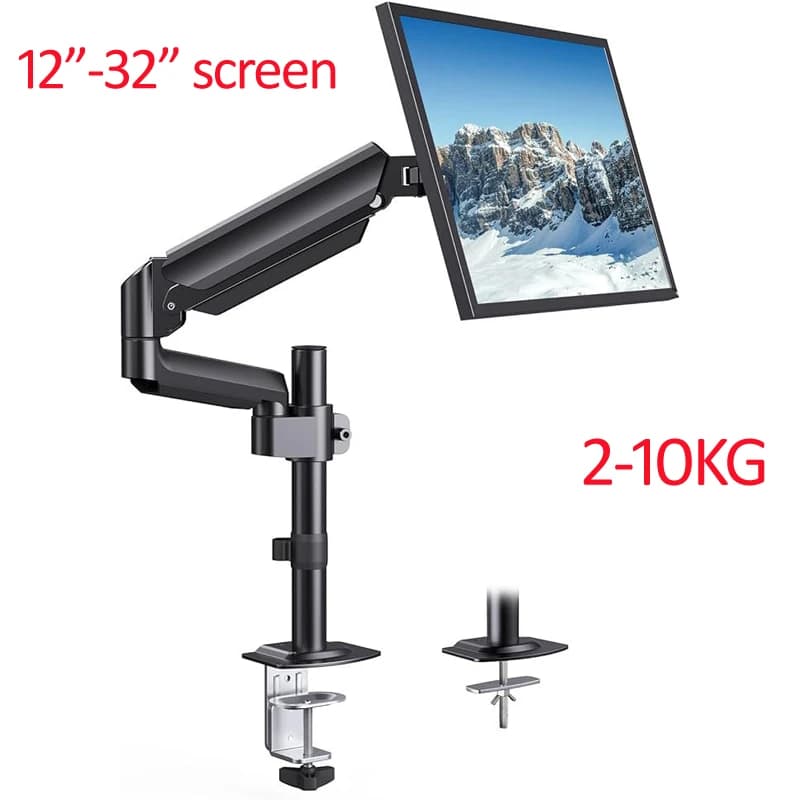 Table support for 14-32 inch D-MOUNT D100 monitor with pole clamp, grommet base, long arm, full movement, rotation, steel, VESA 100x100