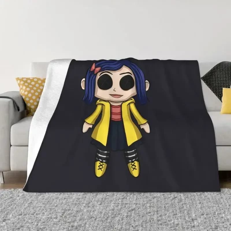 Coperta da film per bambole Coraline stampa 3D morbida flanella in pile coperte calde per letto da ufficio copriletto per divano Chibi Horror