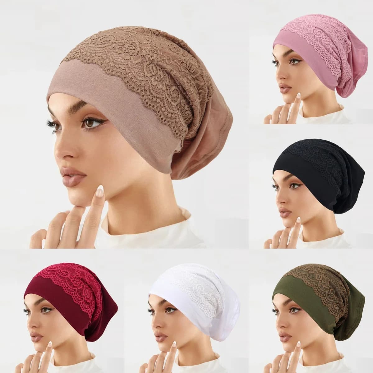 Fashion Ladies Inner Hijab Undercap With Lace Muslim Turban Islam Underscarf Hijab Bonnet Soft Stretch HIjabs Tube Cap Turbante
