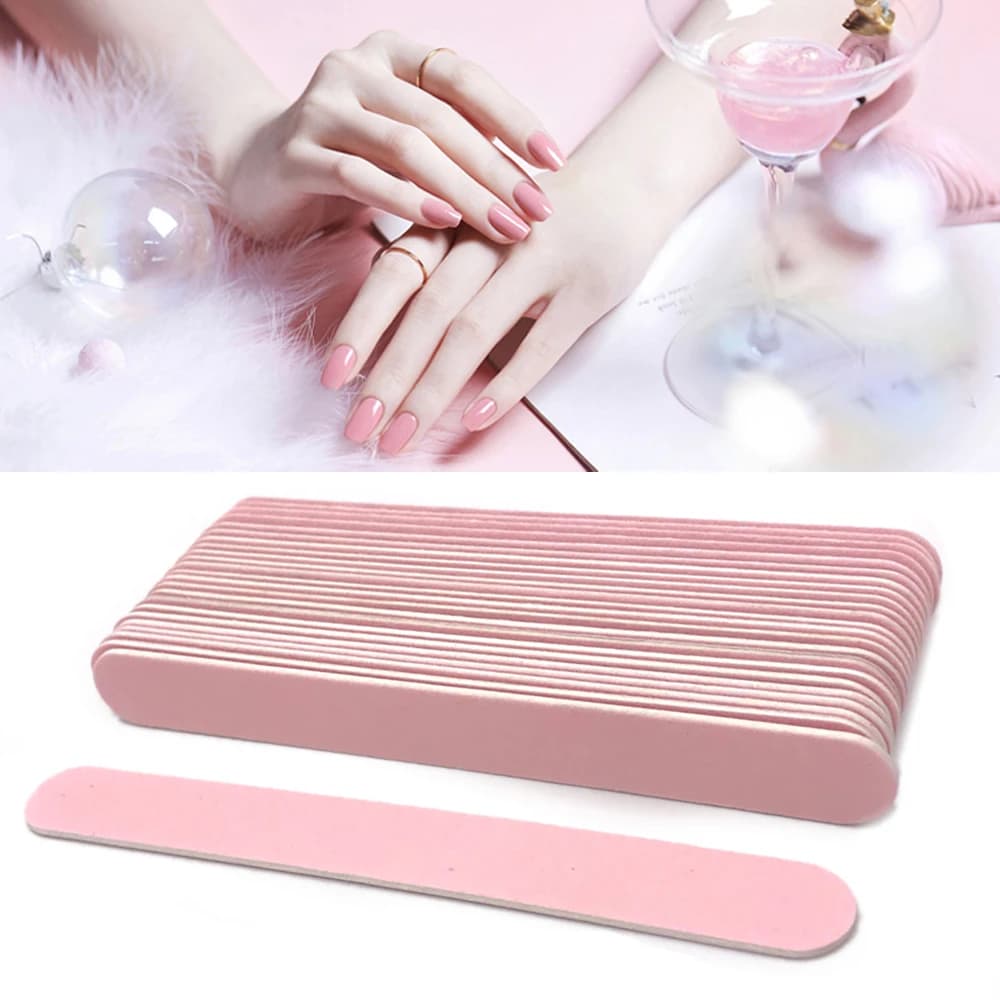 20/50/100 pezzi lima per unghie fronte-retro striscia di lima in legno rosa manicure professionale lucidatura carta vetrata strumento per nail art in legno dritto