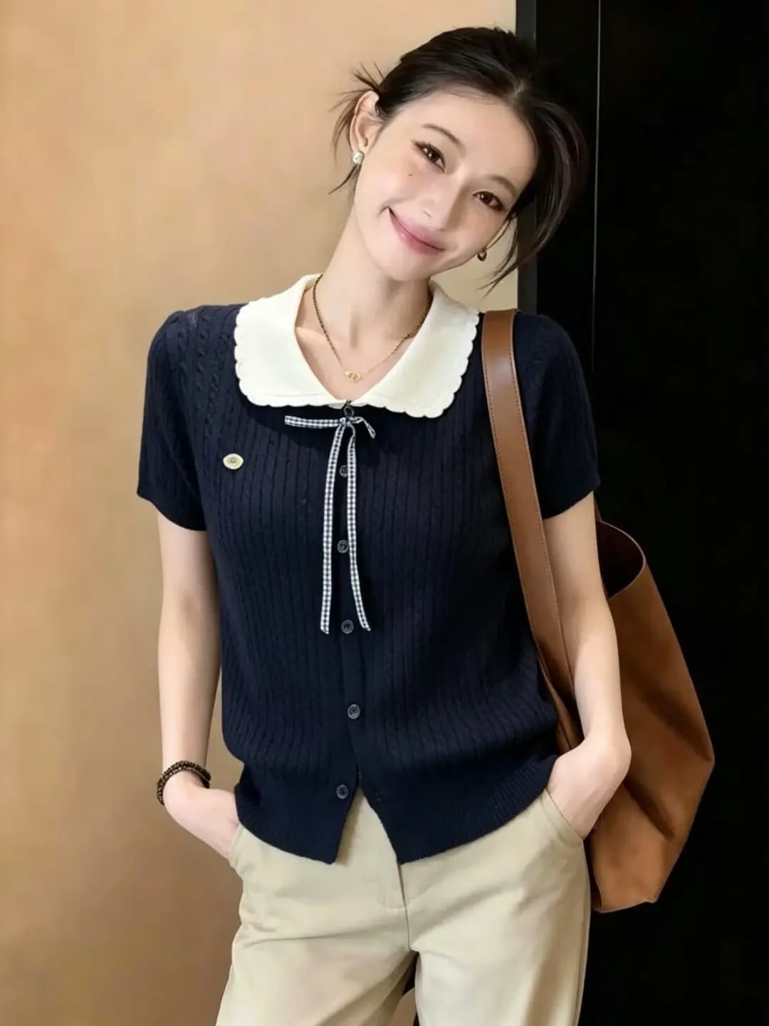 Camicia Estiva da Donna Taglie Forti in Maglia con Colletto Rovesciato, Design Artistico, Trendy, con Cintura, Casual, con Nodo