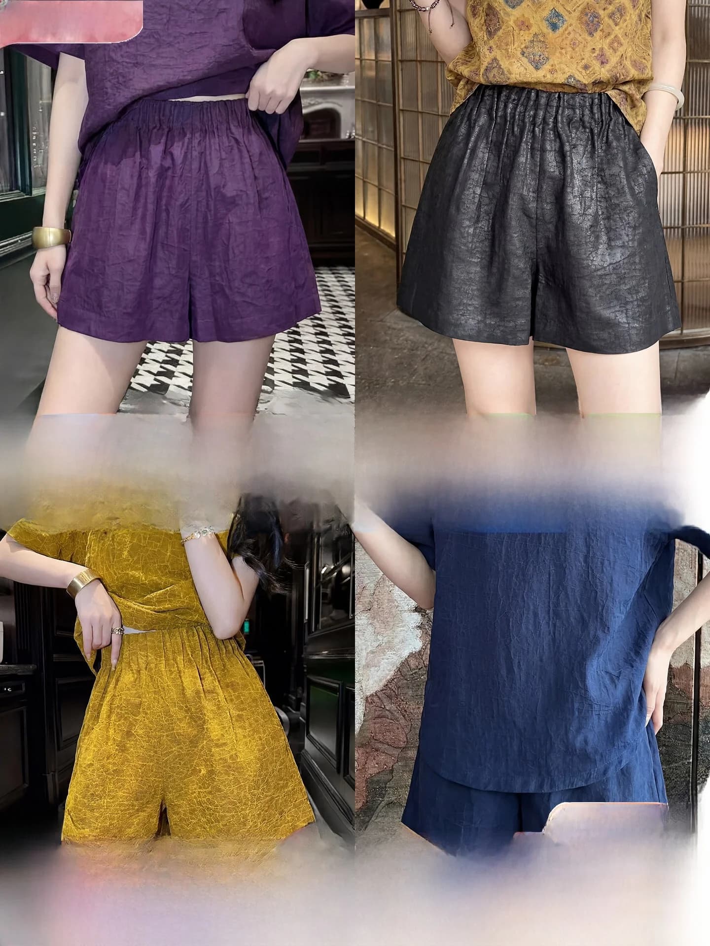 Pantaloncini da donna in seta Xiangyunsha con motivo a crepe, stile cinese, nuovi arrivi estivi, pantaloni in seta sottili a vita alta e gamba larga
