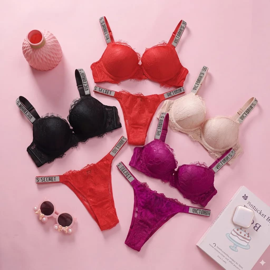 Set di lingerie alla moda con motivo trasparente, set di lingerie sexy da donna con reggiseno e slip con finiture in pizzo, push-up traspirante