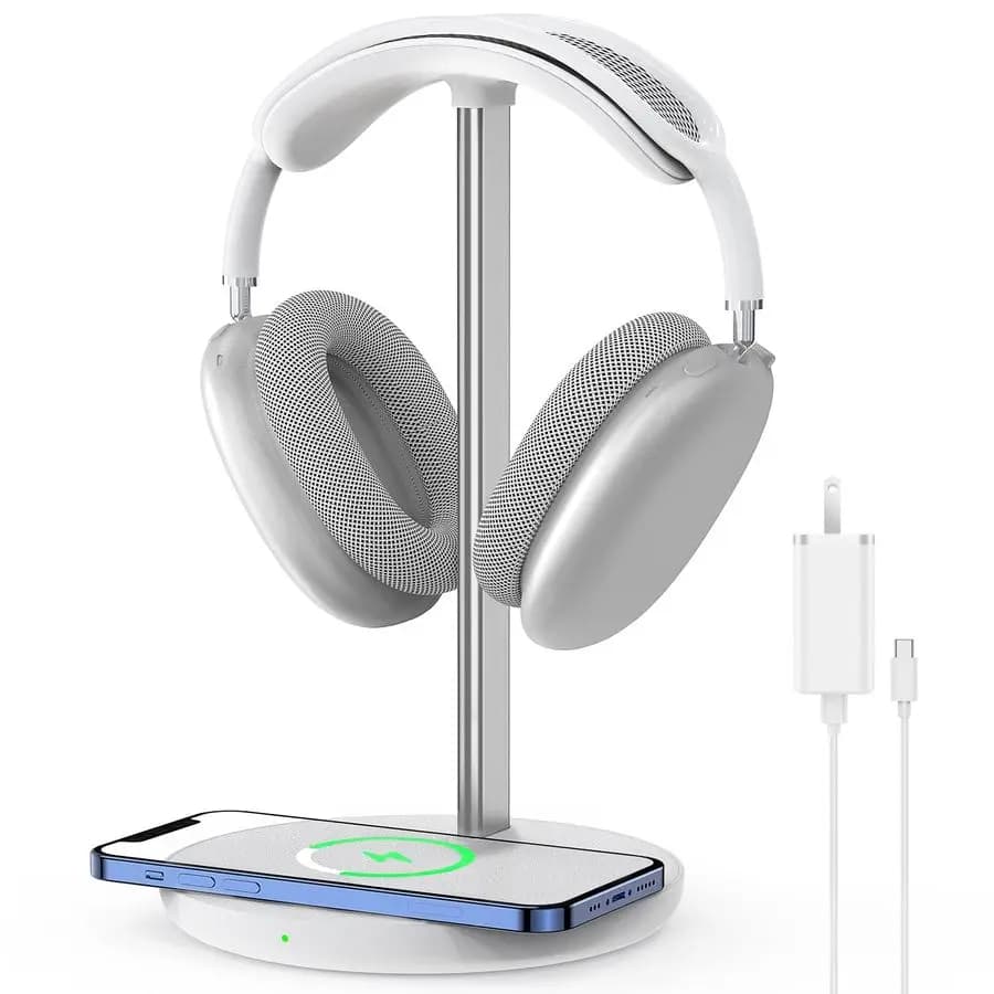 Support with Wireless Charger, Gaming Headphones 2 in 1, Wireless Charging Station for iPhone 15 14 13 12 11 S