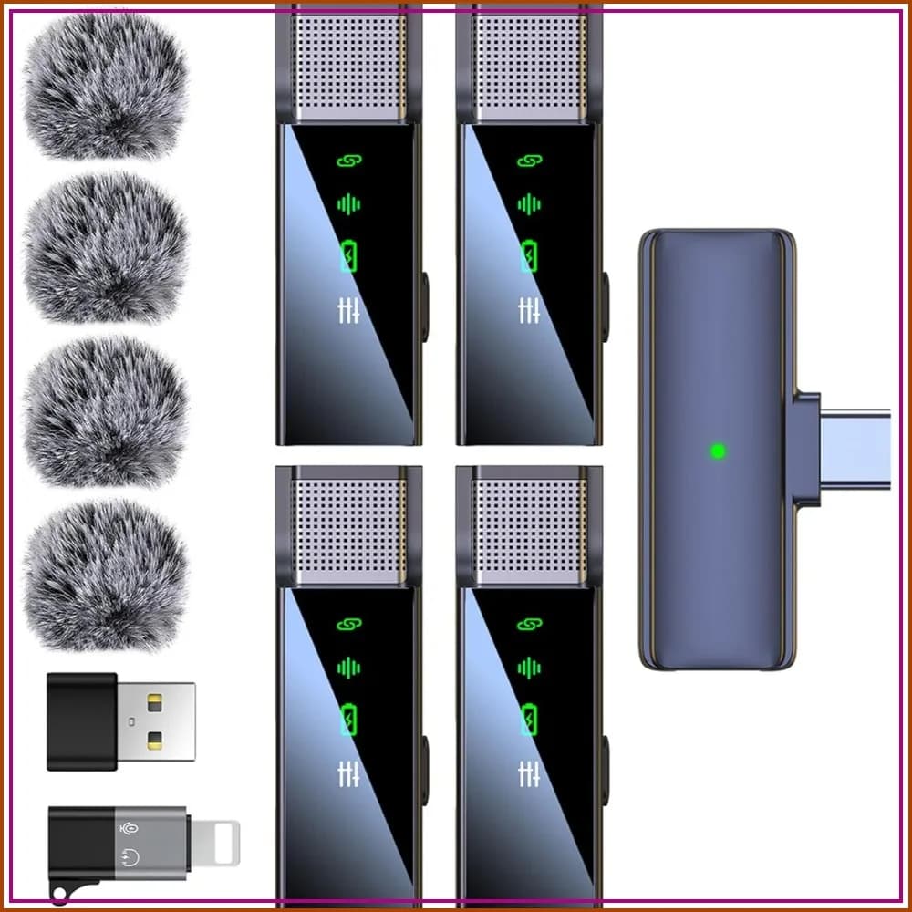 Wireless Lavalier Microphone for iPhone Android with USB C/Lightning, 48KHz 24Bit, Noise Cancelling for Video Recording
