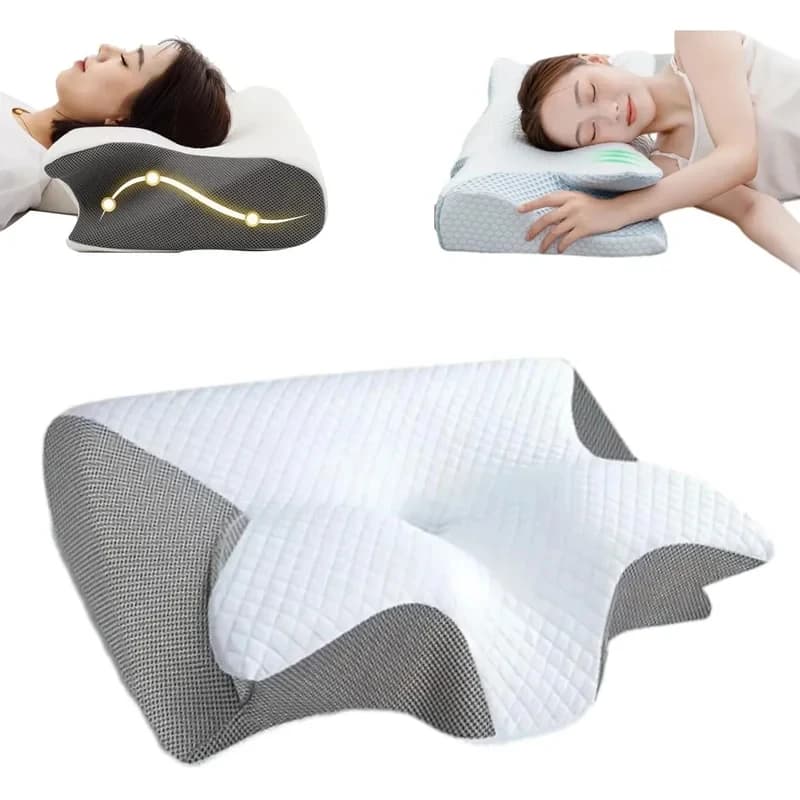Cuscino Cervicale Ergonomico in Memory Foam con Cuciture Colorate, Ortopedico e Rilassante, Supporto Versatile
