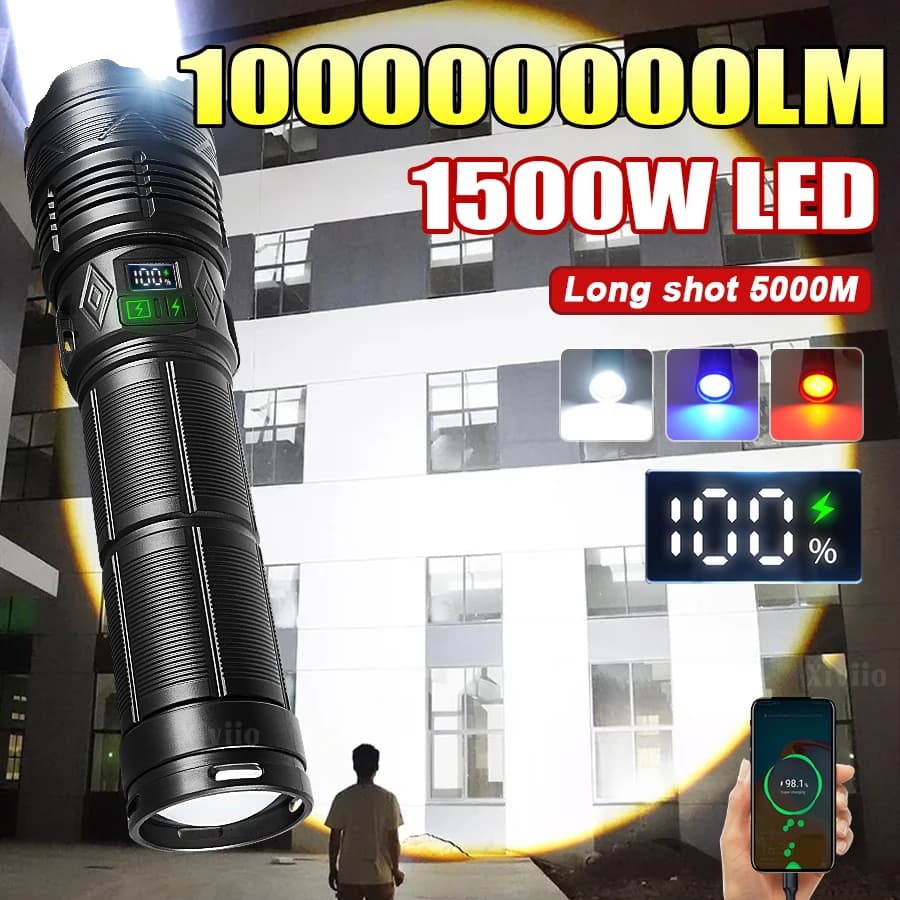 100000000LM Torcia più potente Lanterna da campeggio a luce LED ricaricabile con torce di emergenza a luce COB da campeggio all'aperto