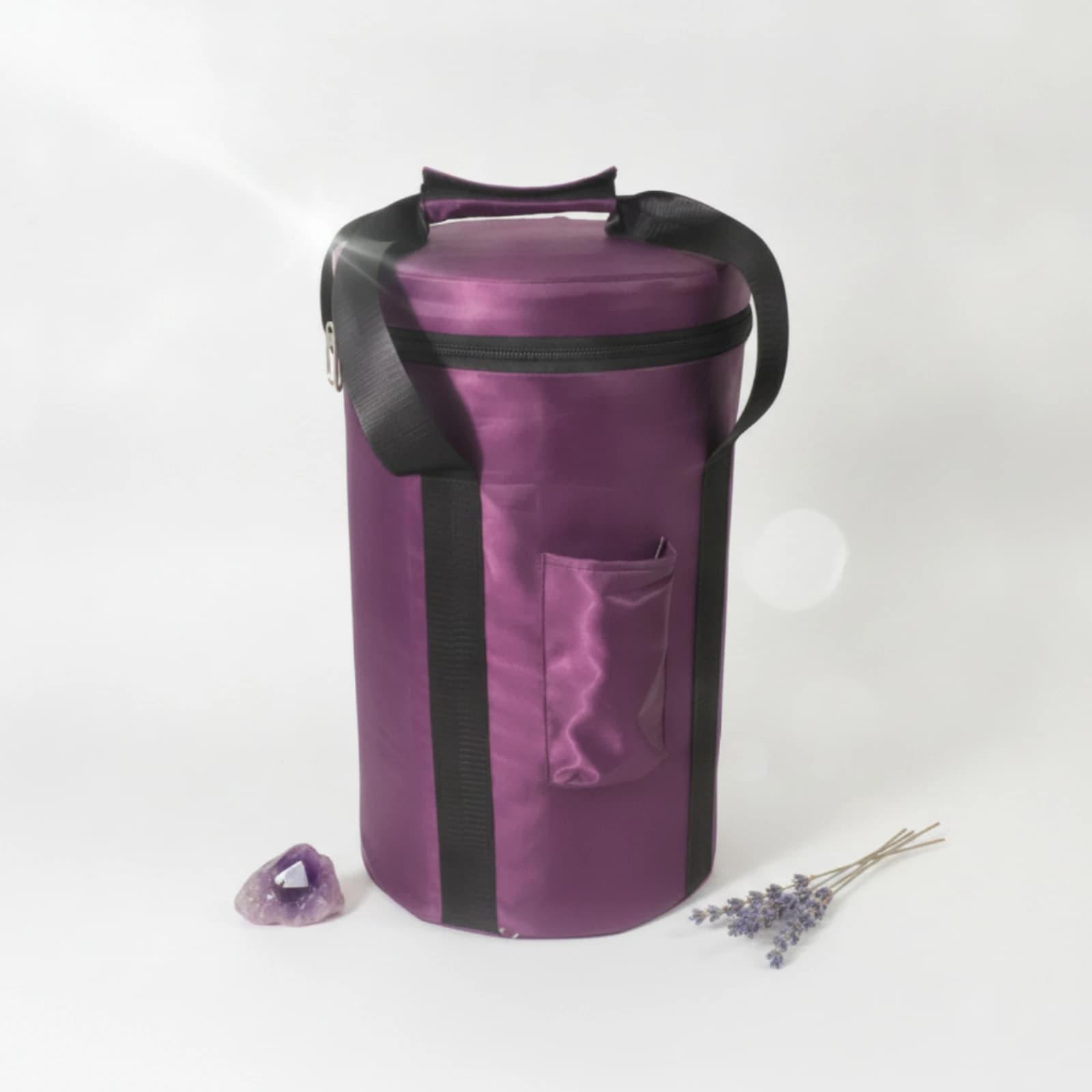 Singing Bowl Case with Side Pocket Structured Singing Bowl Bag with Zipper Cylindrical Bag with Shoulder Strap Portable