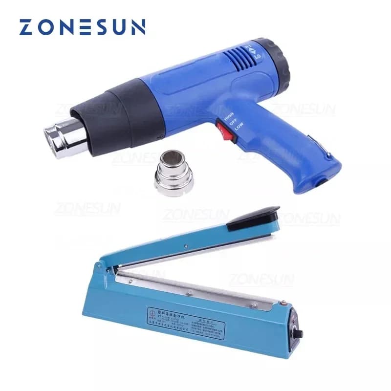 ZONESUN Macchina manuale per sigillare film termoretraibili in plastica, scatola, libro, telefono, poker, sigillante, pistola a vento termica