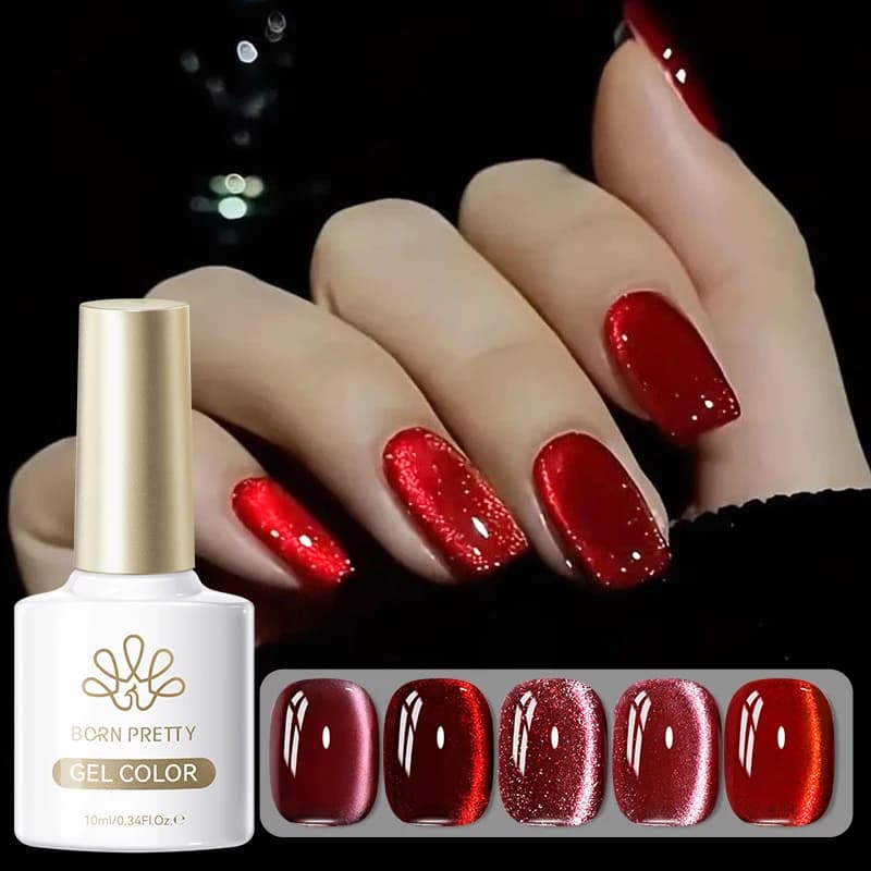 BORN PRETTY 10ml Scintillante Rosso Glitter Gatto Gel Magnetico Smalto per unghie Semi Permanente Soak Off UV LED Manicure Vernice di Cristallo