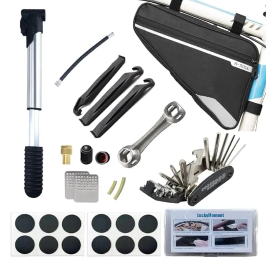 Bike Repair Kit, Mini Bicycle Pump, Bike Tire Repair Tool Kit Contains 16-in-1 Tool, Water-Resistant Bike Triangle Pouch, Used