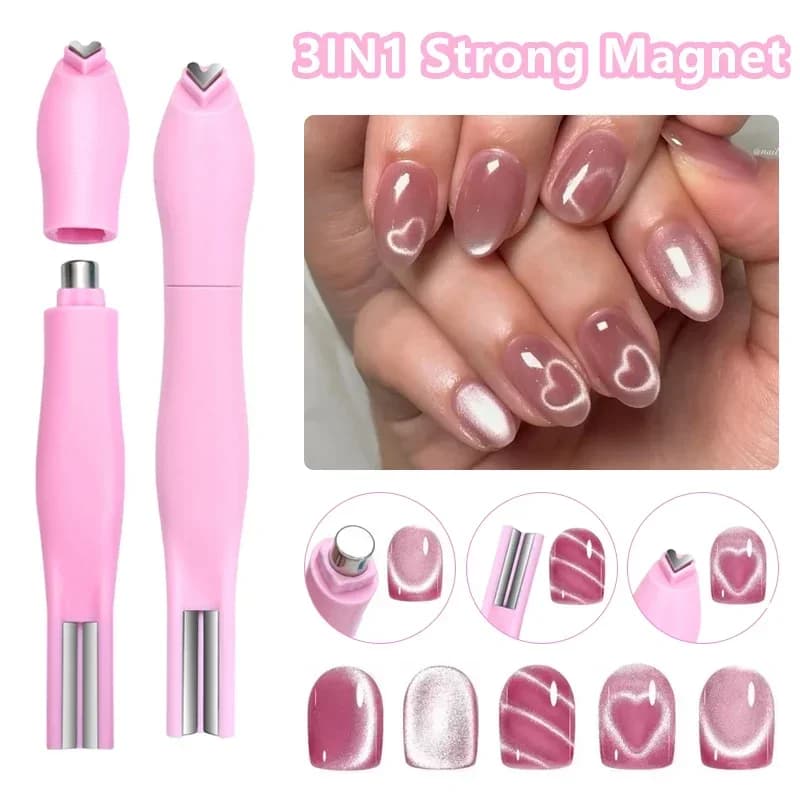 3-In-1 Heart Shape Cat Eye Nail Art Magnet Double Line Moon Snake French Magnet Pen for Magnetic Gel Nail Polish Manicure Tools