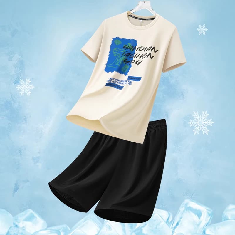 Set da 2 Pezzi per Uomo: T-shirt a Maniche Corte con Stampa Trendy e Pantaloncini da 5 Pollici, Abbigliamento Sportivo Traspirante e ad Asciugatura Rapida per Fitness all'Aperto