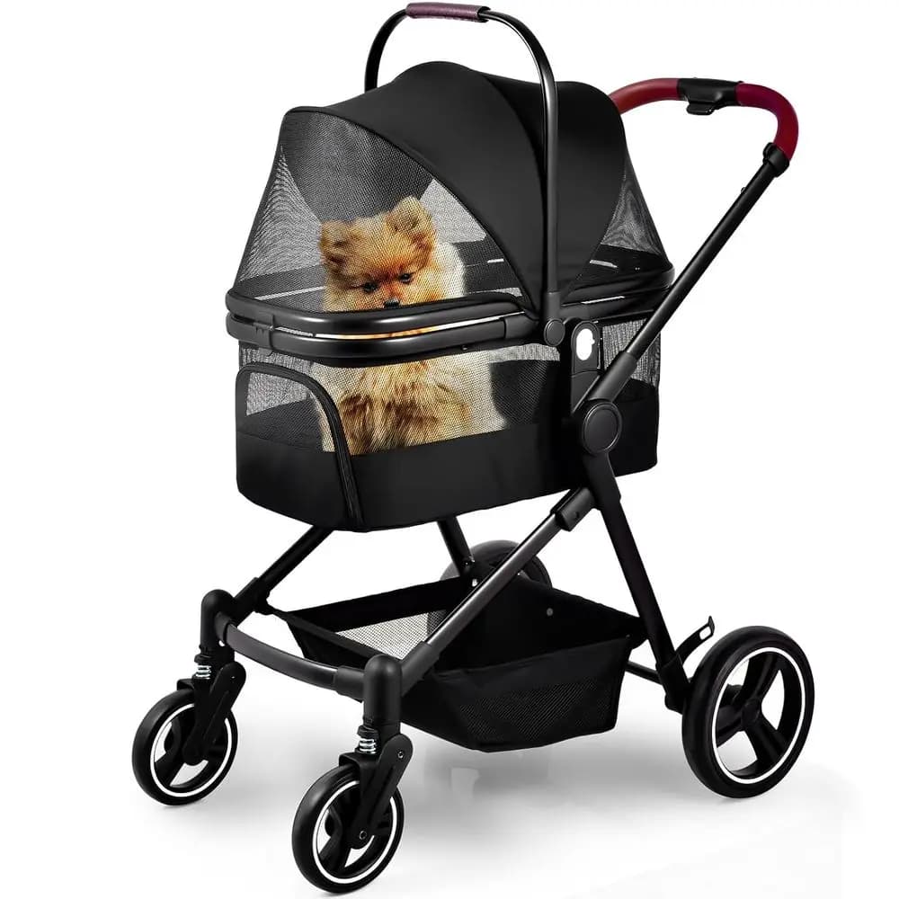 Passeggino pieghevole 3 in 1 per cani e gatti fino a 50 libbre, borsa portatile, cestino portaoggetti, pieghevole con un solo tocco