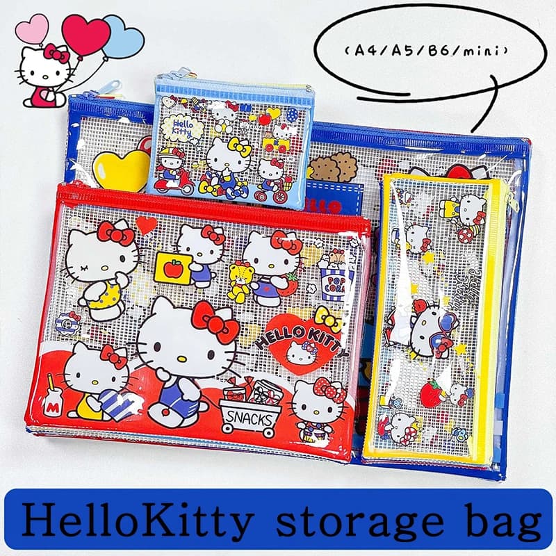 **Borsa per cancelleria con personaggi dei cartoni animati HelloKitty, astuccio, borsa portaoggetti multiuso realizzata in materiale impermeabile in PVC, 4 pezzi**