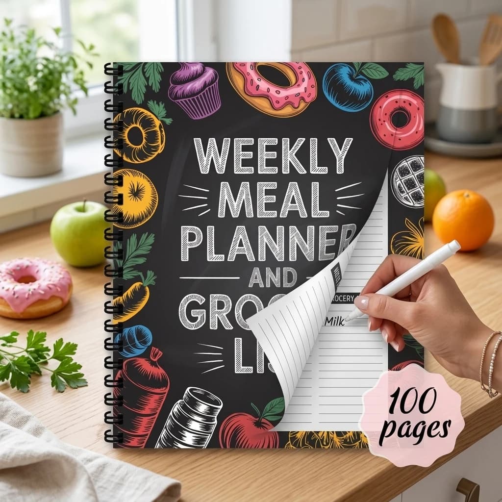 Kitchen Grocery List Meal Planner Notebook Hardcover Thick Paper Food Tracker for Housewives Fitness Students Diet Control