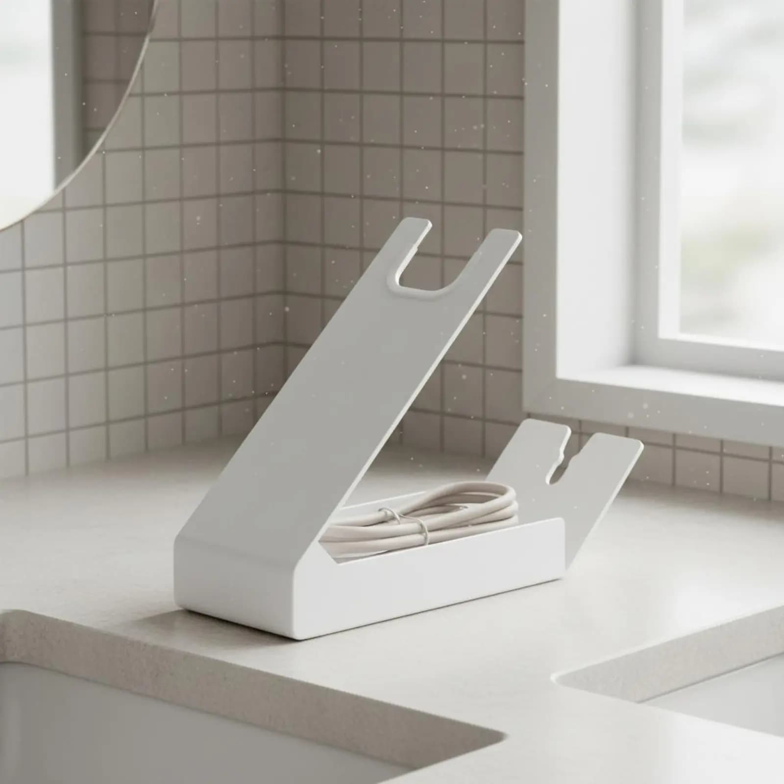 Supporto per Asciugacapelli Salvaspazio, Porta Ferro Arricciacapelli, Design Minimalista, Organizzatore da Bancone per Bagno