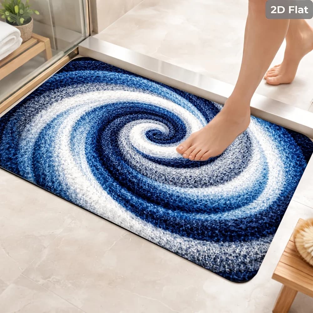 Blue Swirl Abstract Bathroom Mat Rug for Entryway Shower Bath Mat Non Slip Soft Comfort Area Carpet