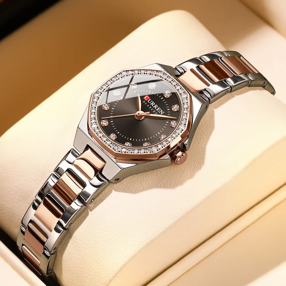 CURREN Women's Elegant Luxury Watch Simple Quartz Wrist Watch With Stainless Steel Bracelet With Sparkling Rhinestones Waterproof