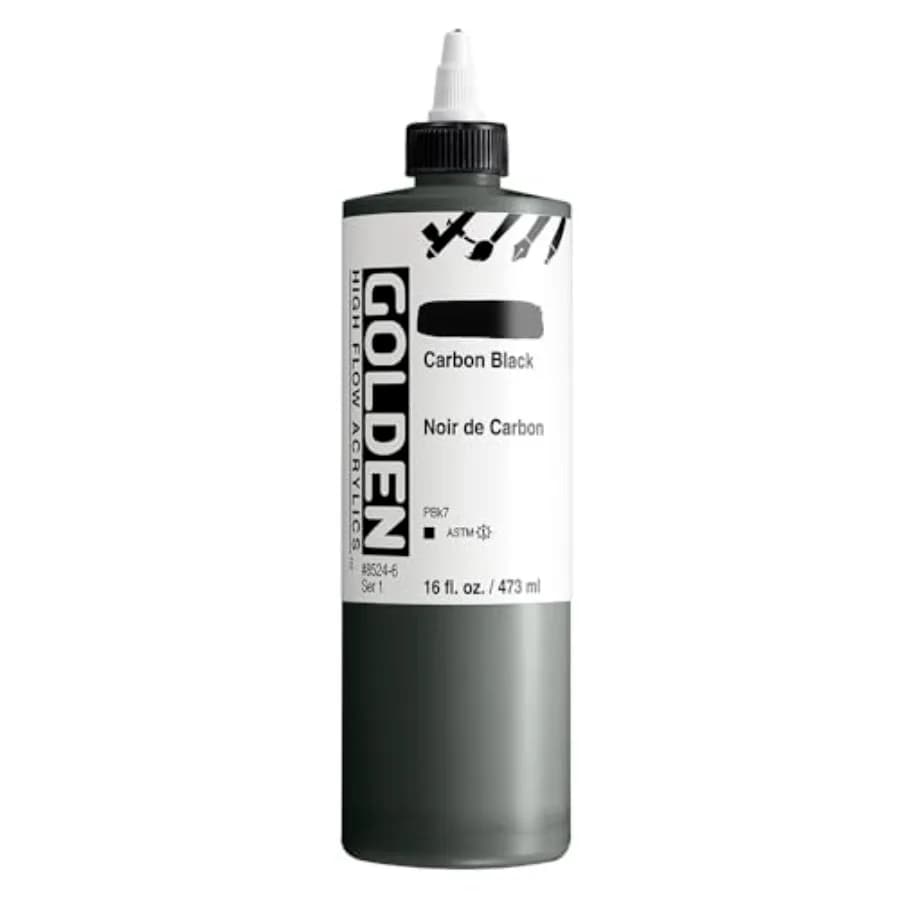 High Flow Acrylics, Carbon Black, 16 fl. oz. Bottle, Professional Acrylic Paint, Opaque