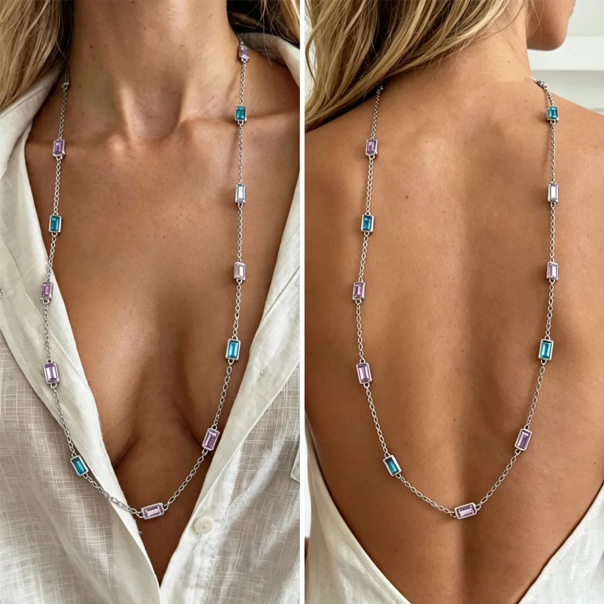 Elegant Colourful Long Tassel Necklace Women Trendy Exquisite Shiny Acrylic Diamond Choker Bohemian Sweater New Jewelry