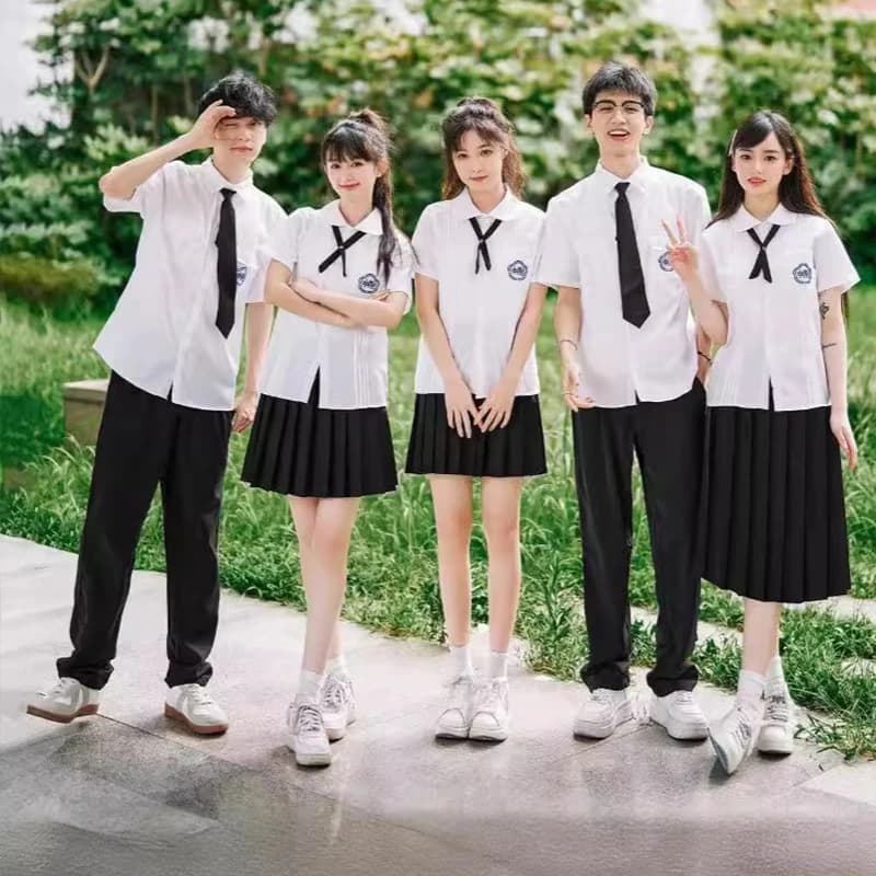 Men Women JK Uniform Thai Style School Uniforms Short Sleeve Shirts Preppy Style Pleated Skirt With Bow Tie Top+Skirts Cosplay